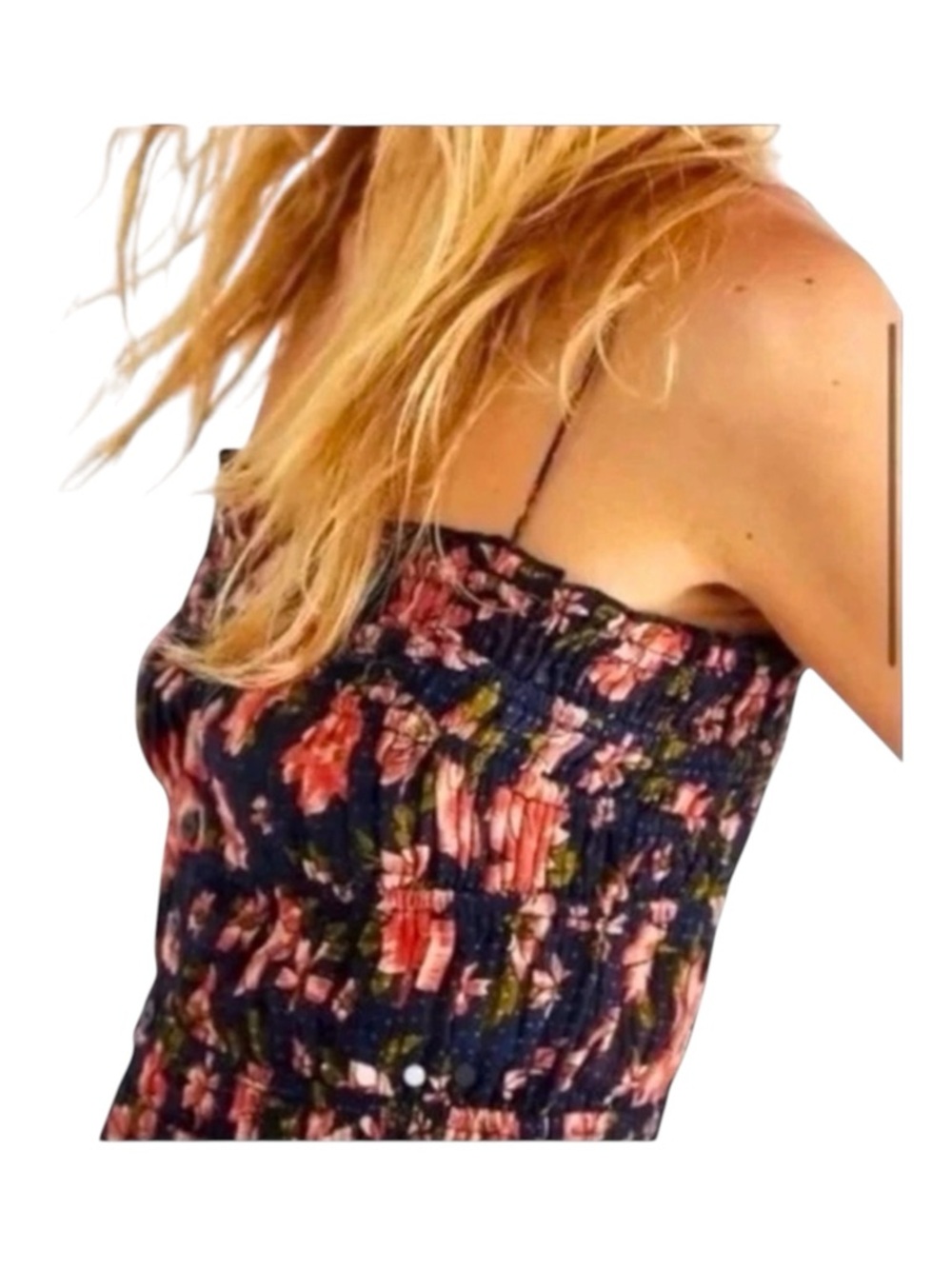 FREE PEOPLE Blue Smocked Camisole Sleeveless Crop Top, Size S.
